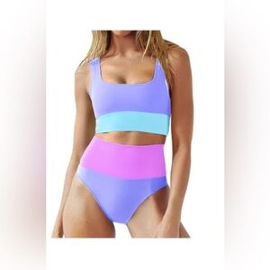 Women’s High Waisted Color block 2 Piece Bikini Set Size Small